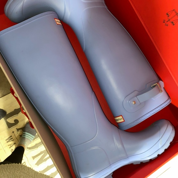 Like new matte baby blue tall hunter boots - Picture 2 of 7